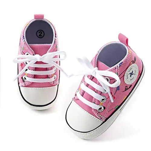 Sekantrol Unisex Baby Girls Boys Shoes Infant Soft Sole Canvas Newborn First Walkers High Top Anti-Slip Sneakers - 3