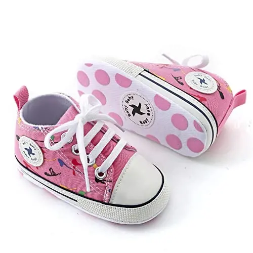 Sekantrol Unisex Baby Girls Boys Shoes Infant Soft Sole Canvas Newborn First Walkers High Top Anti-Slip Sneakers - 4