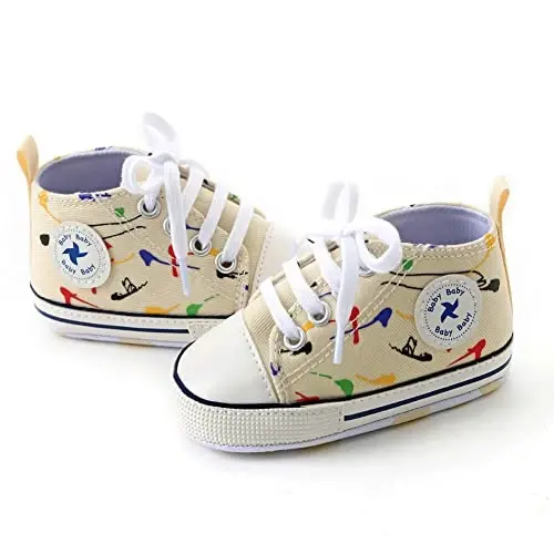Sekantrol Unisex Baby Girls Boys Shoes Infant Soft Sole Canvas Newborn First Walkers High Top Anti-Slip Sneakers - 2
