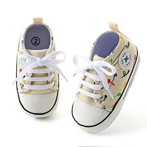 Sekantrol Unisex Baby Girls Boys Shoes Infant Soft Sole Canvas Newborn First Walkers High Top Anti-Slip Sneakers - 3
