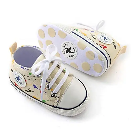 Sekantrol Unisex Baby Girls Boys Shoes Infant Soft Sole Canvas Newborn First Walkers High Top Anti-Slip Sneakers - 4