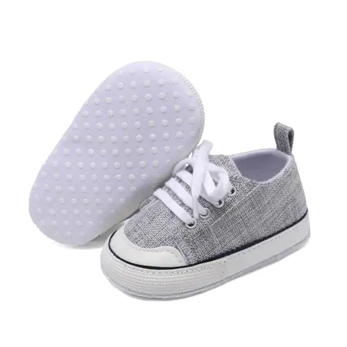 Sekantrol Unisex Baby Girls Boys Shoes Infant Soft Sole Canvas Newborn First Walkers High Top Anti-Slip Sneakers - 1