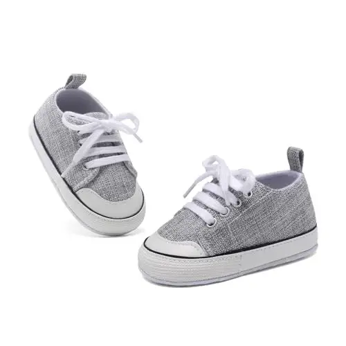 Sekantrol Unisex Baby Girls Boys Shoes Infant Soft Sole Canvas Newborn First Walkers High Top Anti-Slip Sneakers - 6