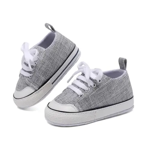Sekantrol Unisex Baby Girls Boys Shoes Infant Soft Sole Canvas Newborn First Walkers High Top Anti-Slip Sneakers - 3