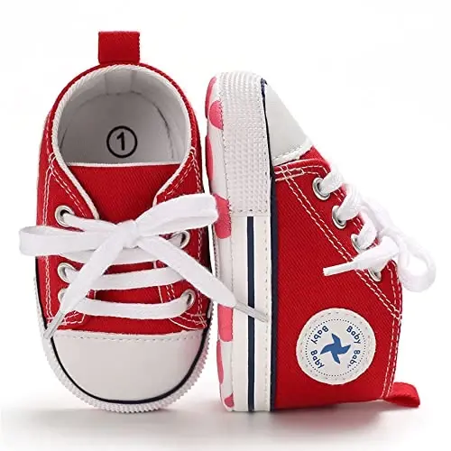 Sekantrol Unisex Baby Girls Boys Shoes Infant Soft Sole Canvas Newborn First Walkers High Top Anti-Slip Sneakers - 3