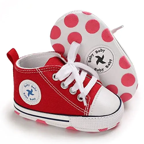 Sekantrol Unisex Baby Girls Boys Shoes Infant Soft Sole Canvas Newborn First Walkers High Top Anti-Slip Sneakers - 1