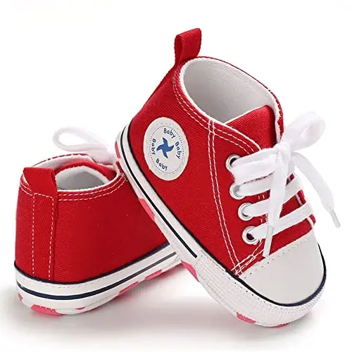 Sekantrol Unisex Baby Girls Boys Shoes Infant Soft Sole Canvas Newborn First Walkers High Top Anti-Slip Sneakers - 4