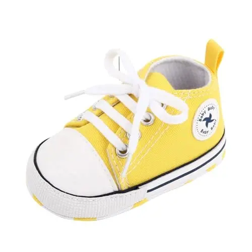 Sekantrol Unisex Baby Girls Boys Shoes Infant Soft Sole Canvas Newborn First Walkers High Top Anti-Slip Sneakers - 1