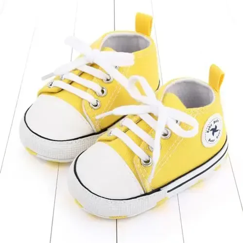Sekantrol Unisex Baby Girls Boys Shoes Infant Soft Sole Canvas Newborn First Walkers High Top Anti-Slip Sneakers - 3