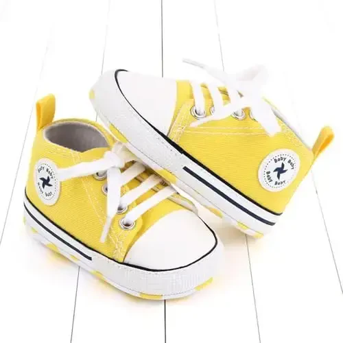 Sekantrol Unisex Baby Girls Boys Shoes Infant Soft Sole Canvas Newborn First Walkers High Top Anti-Slip Sneakers - 4