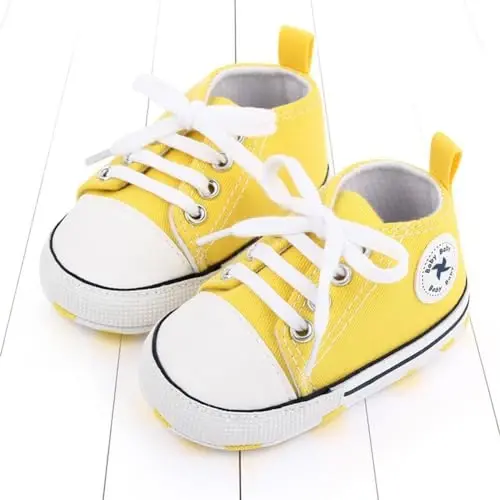 Sekantrol Unisex Baby Girls Boys Shoes Infant Soft Sole Canvas Newborn First Walkers High Top Anti-Slip Sneakers - 3