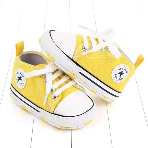 Sekantrol Unisex Baby Girls Boys Shoes Infant Soft Sole Canvas Newborn First Walkers High Top Anti-Slip Sneakers - 4