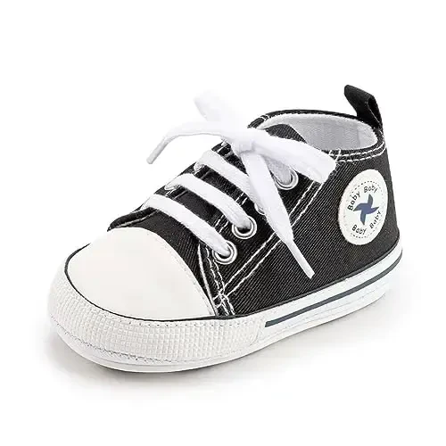 Sekantrol Unisex Baby Girls Boys Shoes Infant Soft Sole Canvas Newborn First Walkers High Top Anti-Slip Sneakers - 5