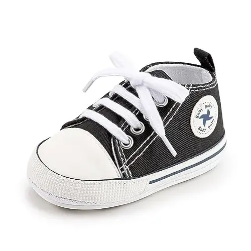 Sekantrol Unisex Baby Girls Boys Shoes Infant Soft Sole Canvas Newborn First Walkers High Top Anti-Slip Sneakers - 5