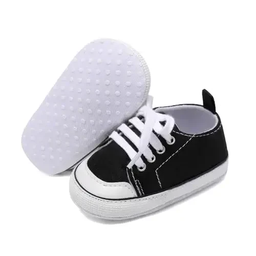 Sekantrol Unisex Baby Girls Boys Shoes Infant Soft Sole Canvas Newborn First Walkers High Top Anti-Slip Sneakers - 1