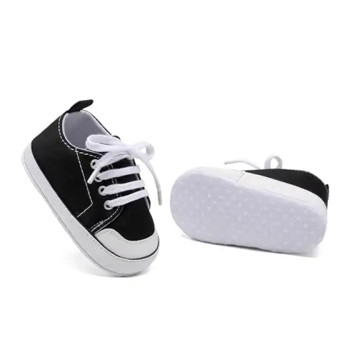 Sekantrol Unisex Baby Girls Boys Shoes Infant Soft Sole Canvas Newborn First Walkers High Top Anti-Slip Sneakers - 3