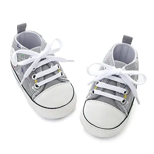 Sekantrol Unisex Baby Girls Boys Shoes Infant Soft Sole Canvas Newborn First Walkers High Top Anti-Slip Sneakers - 3