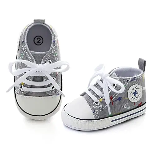 Sekantrol Unisex Baby Girls Boys Shoes Infant Soft Sole Canvas Newborn First Walkers High Top Anti-Slip Sneakers - 4