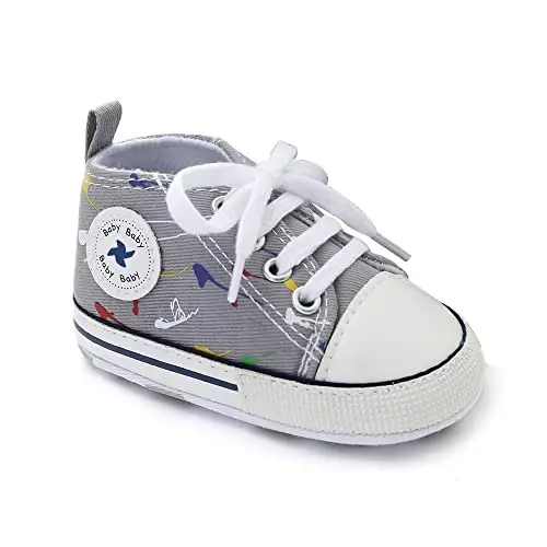 Sekantrol Unisex Baby Girls Boys Shoes Infant Soft Sole Canvas Newborn First Walkers High Top Anti-Slip Sneakers - 5
