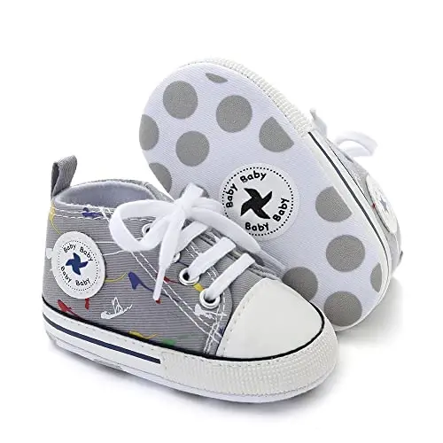 Sekantrol Unisex Baby Girls Boys Shoes Infant Soft Sole Canvas Newborn First Walkers High Top Anti-Slip Sneakers 