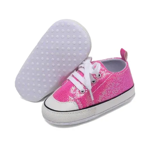 Sekantrol Unisex Baby Girls Boys Shoes Infant Soft Sole Canvas Newborn First Walkers High Top Anti-Slip Sneakers - 1