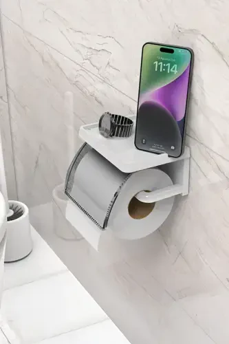 Self Adhesive Toilet Paper Holder Bathroom Tissue Roll Dispenser Napkin Organizer Plastic-white - 1