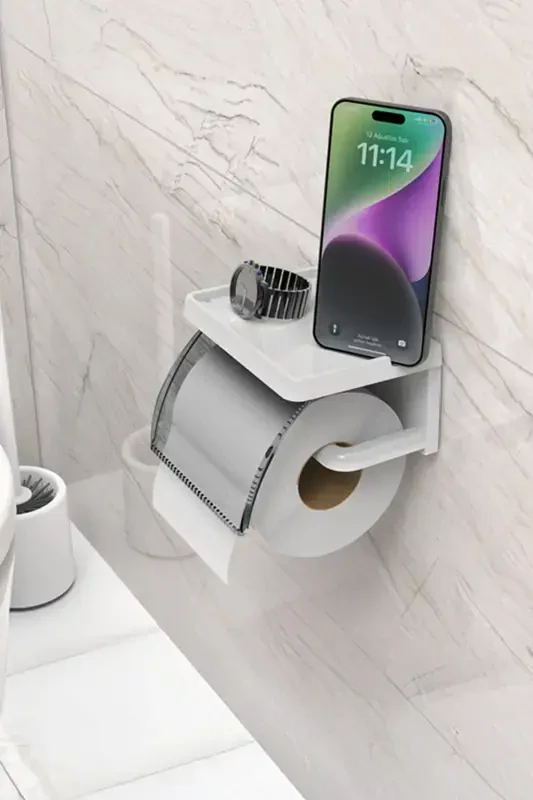 Self Adhesive Toilet Paper Holder Bathroom Tissue Roll Dispenser Napkin Organizer Plastic-white - 1