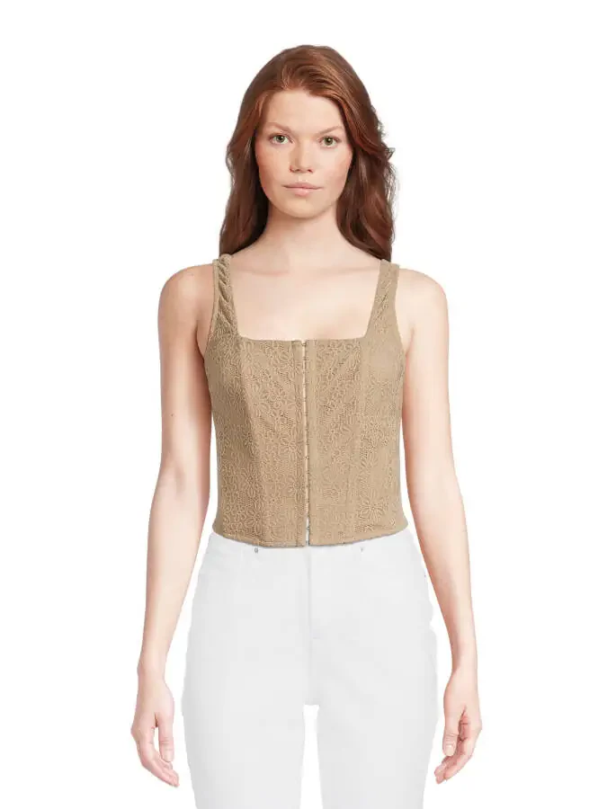 Self Esteem Juniors' Lace Square Neck Corset Top, Sizes XS-XL - 1