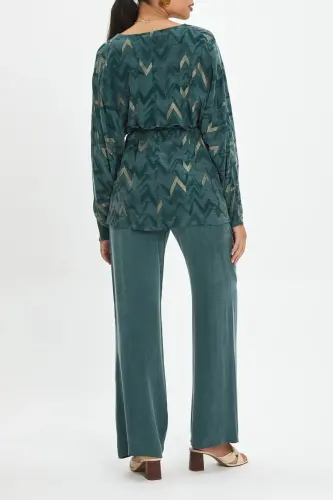 Self-Patterned Cowl Neck with Pockets and Waist Tie - SERPİL (1)