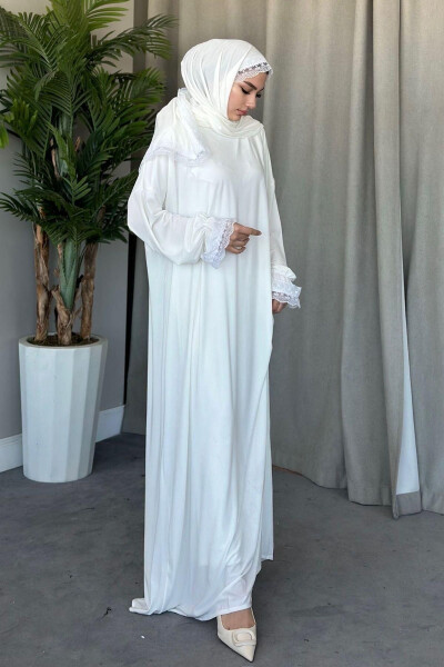 Self-scarf Prayer Dress White - 3