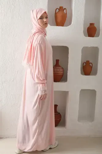 Self-Shawl Modest Women's Prayer Dress-Pink - 4