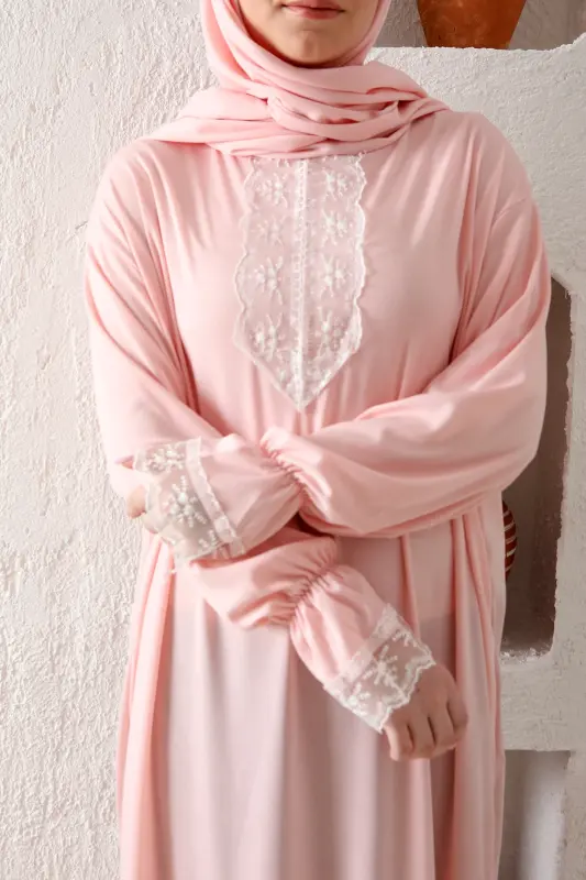 Self-Shawl Modest Women's Prayer Dress-Pink - 5