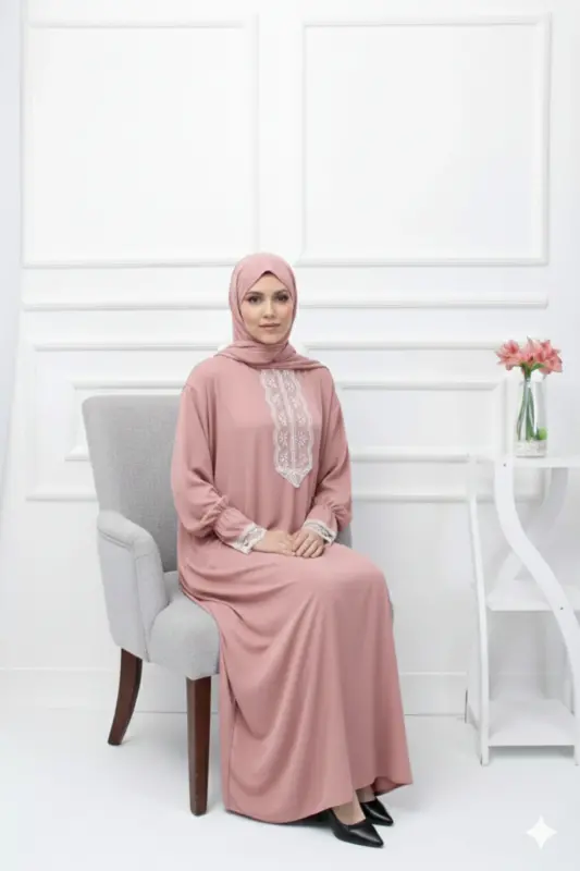 Self-Shawl Modest Women's Prayer Dress-Pink - 1