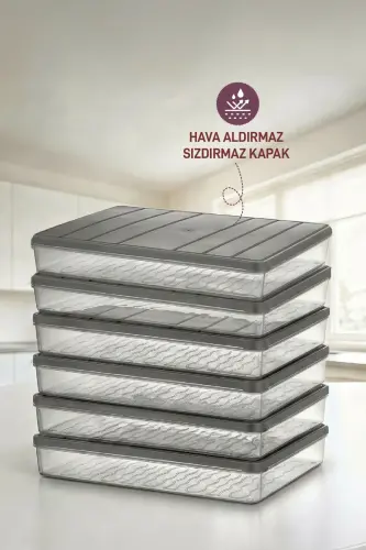 6 Adet 2,5 Lt. Nora Organizer Buzdolabı Buzluk Düzenleyici Saklama Kabı - Gri - 4