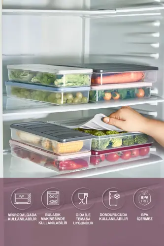 6 Adet 2,5 Lt. Nora Organizer Buzdolabı Buzluk Düzenleyici Saklama Kabı - Gri - SELKA HOME (1)