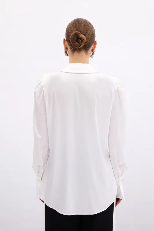 Шёлковая блузка с складками - Экри - 8