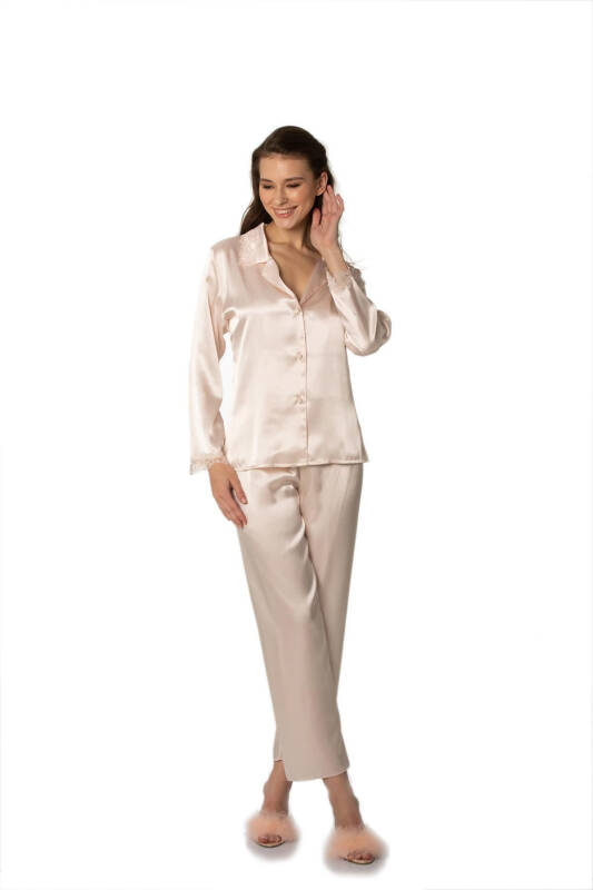 Шёлковый ночной костюм халат пижама комплект шорт набор из 6 предметов приданое невесты - 6960 - 6