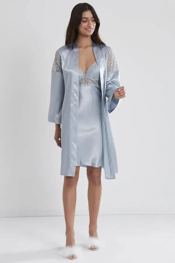 Шелковый ночной костюм халат пижама шорты комплект 6 шт. свадебный набор приданого - 6955 - 2