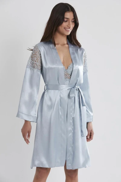 Шелковый ночной костюм халат пижама шорты комплект 6 шт. свадебный набор приданого - 6955 - 3