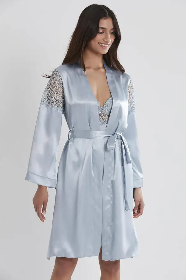 Шелковый ночной костюм халат пижама шорты комплект 6 шт. свадебный набор приданого - 6955 - 3