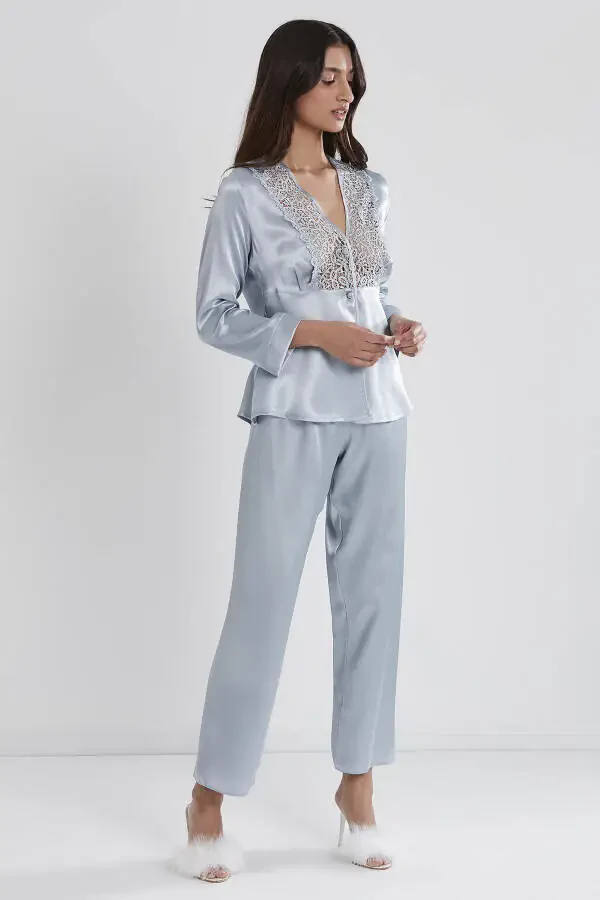 Шелковый ночной костюм халат пижама шорты комплект 6 шт. свадебный набор приданого - 6955 - 8