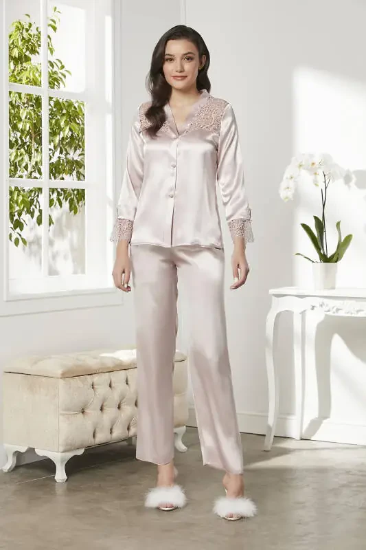 Шёлковый ночной халат пижамный комплект шорты комплект 6 штук свадебный набор приданого - 6620 - 8