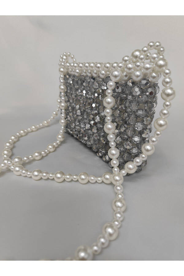 Semi-Silver and Pearl Beaded Clutch for Evening, Wedding, Prom - 1