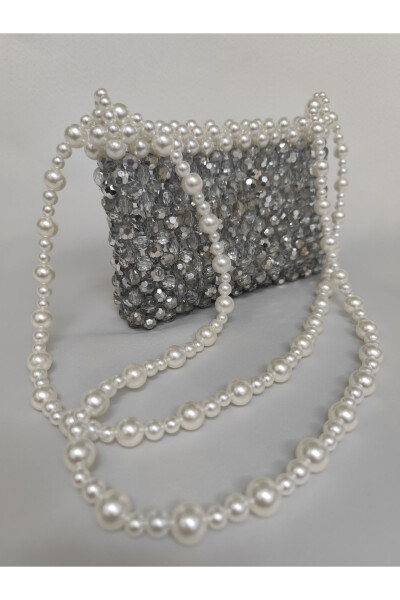 Semi-Silver and Pearl Beaded Clutch for Evening, Wedding, Prom - 2