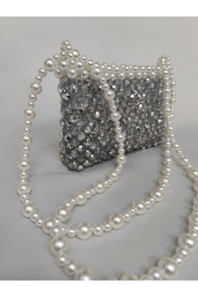 Semi-Silver and Pearl Beaded Clutch for Evening, Wedding, Prom - 4