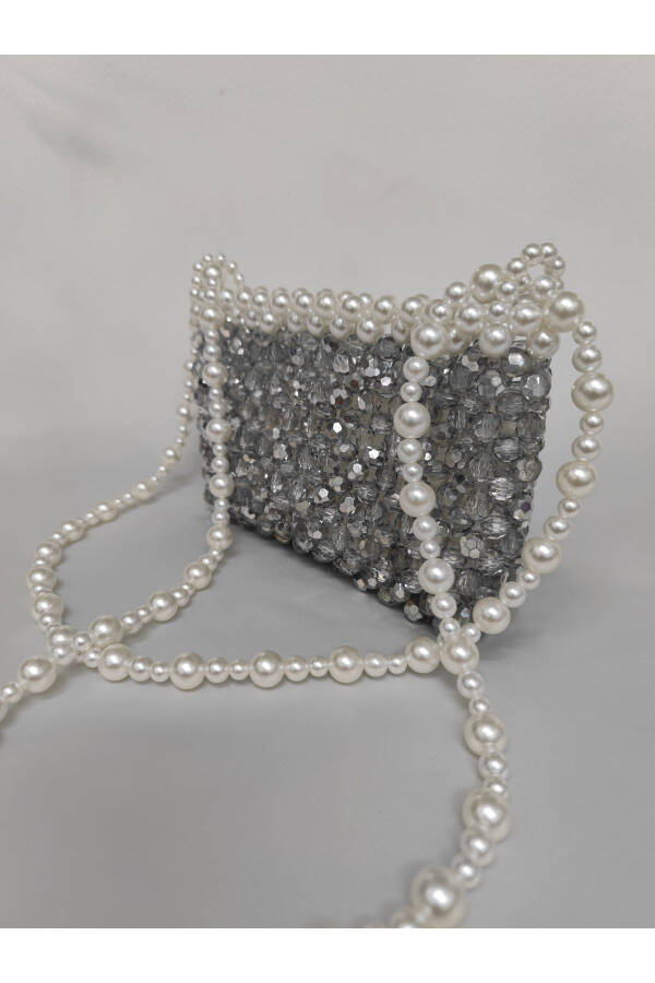 Semi-Silver and Pearl Beaded Clutch for Evening, Wedding, Prom - 5