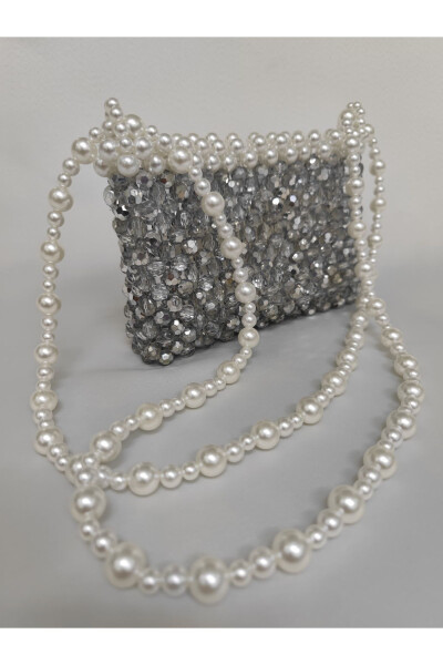 Semi-Silver and Pearl Beaded Clutch for Evening, Wedding, Prom - BRC BURCU YAVUZ (1)