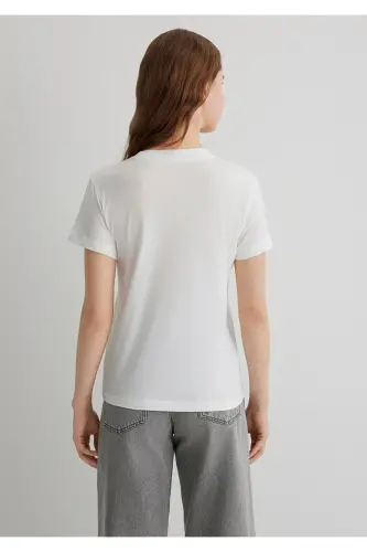 Semi Slim Kırık Beyaz Kadın T-shirt M1613194-70057 - Kırık Beyaz - 4