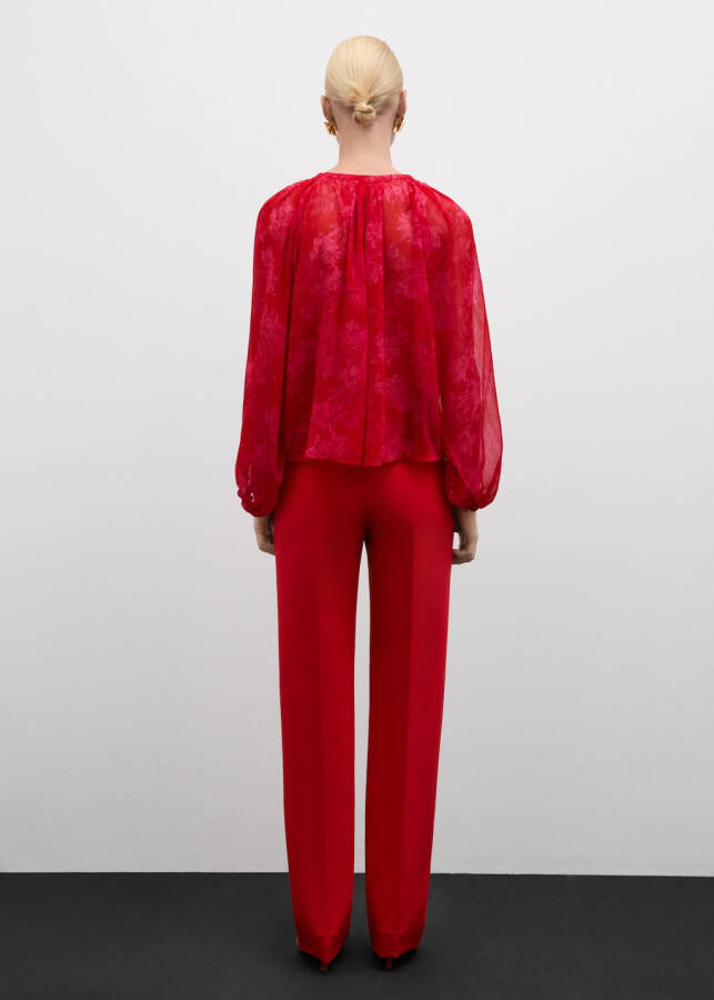 Semi-transparent floral blouse - Red - 5