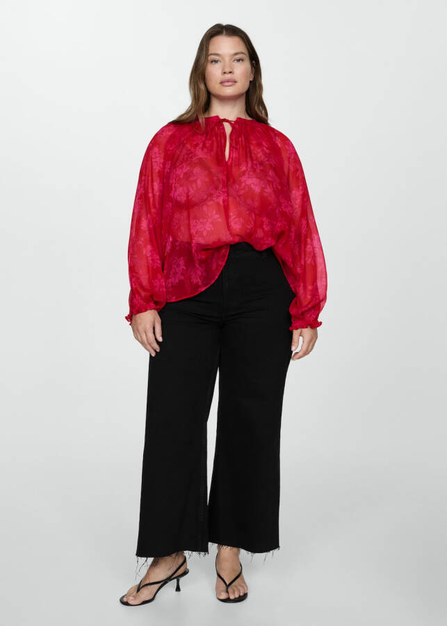 Semi-transparent floral blouse - Red - 10